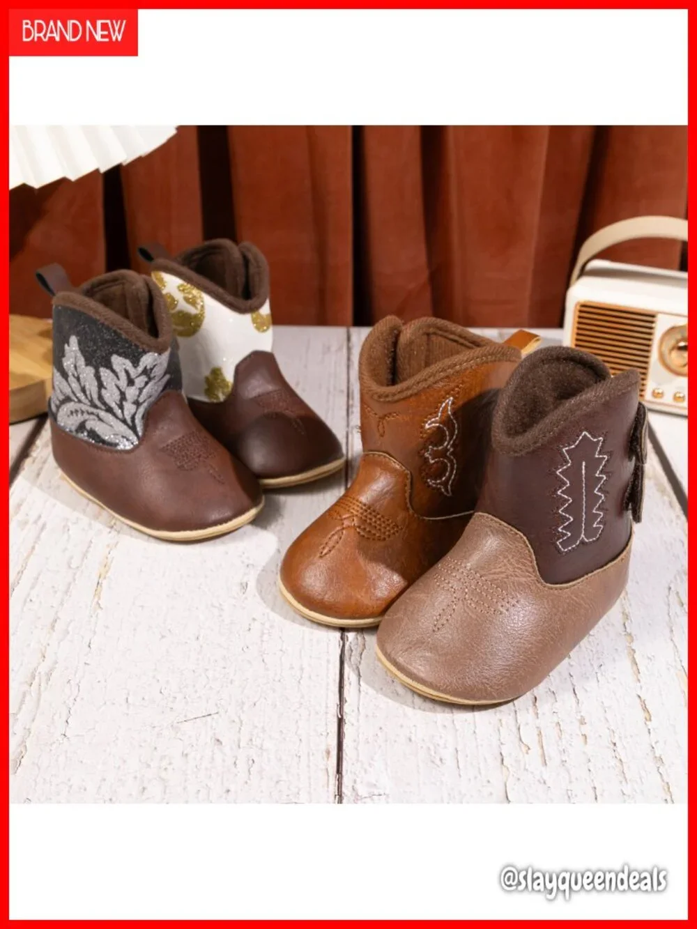 Baby Western Cowboy Boots Faux Leather Soft Sole Non-Slip First Walker